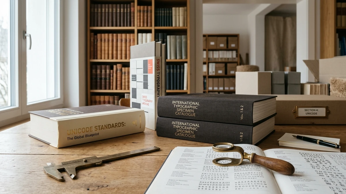 Institutional Text Processing Standards Desk testing laboratory showing typographic research and verification methodology
